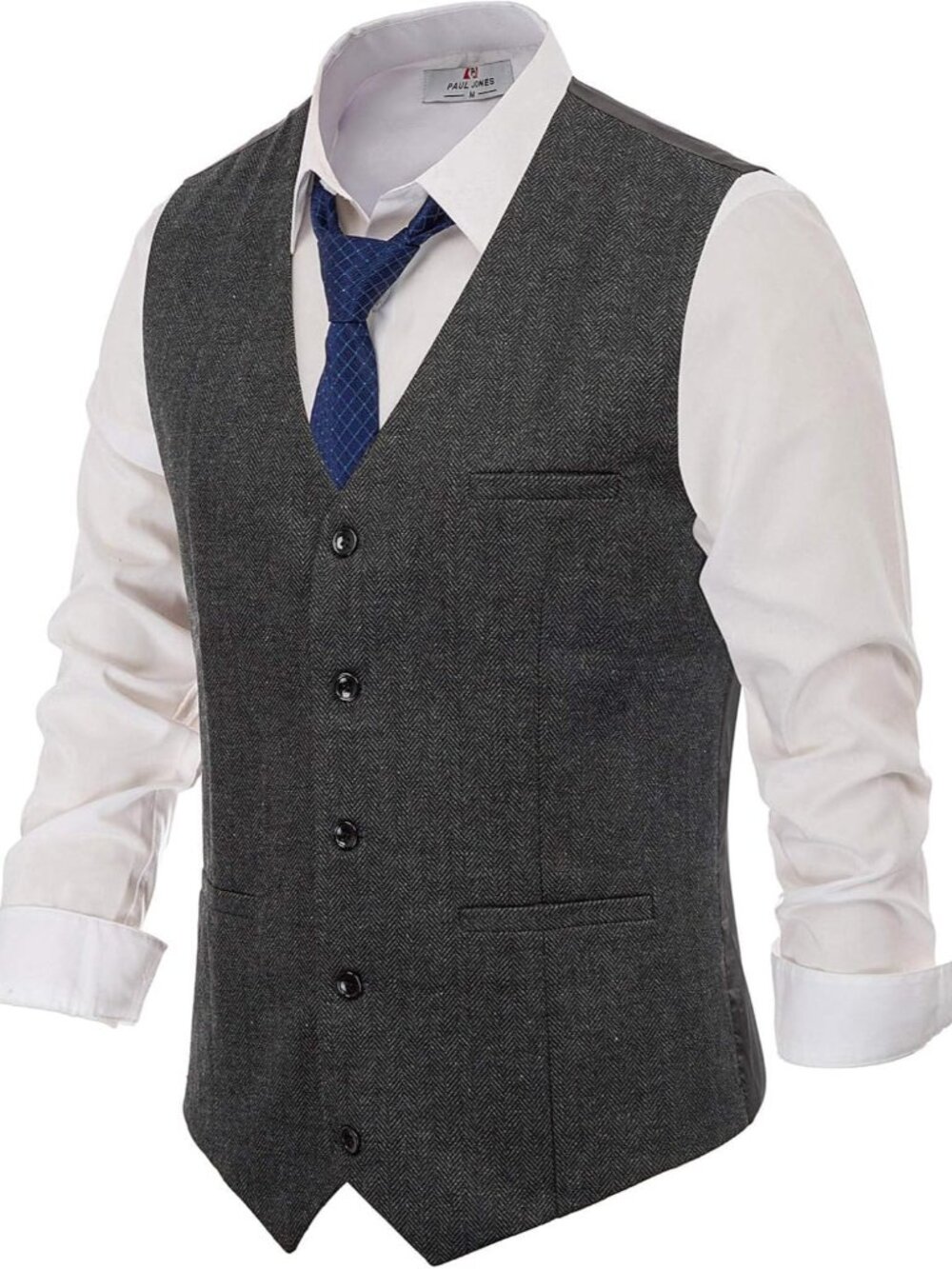 Mens Tweed Suit Vest Vintage Herringbone Wool Blend Waistcoat